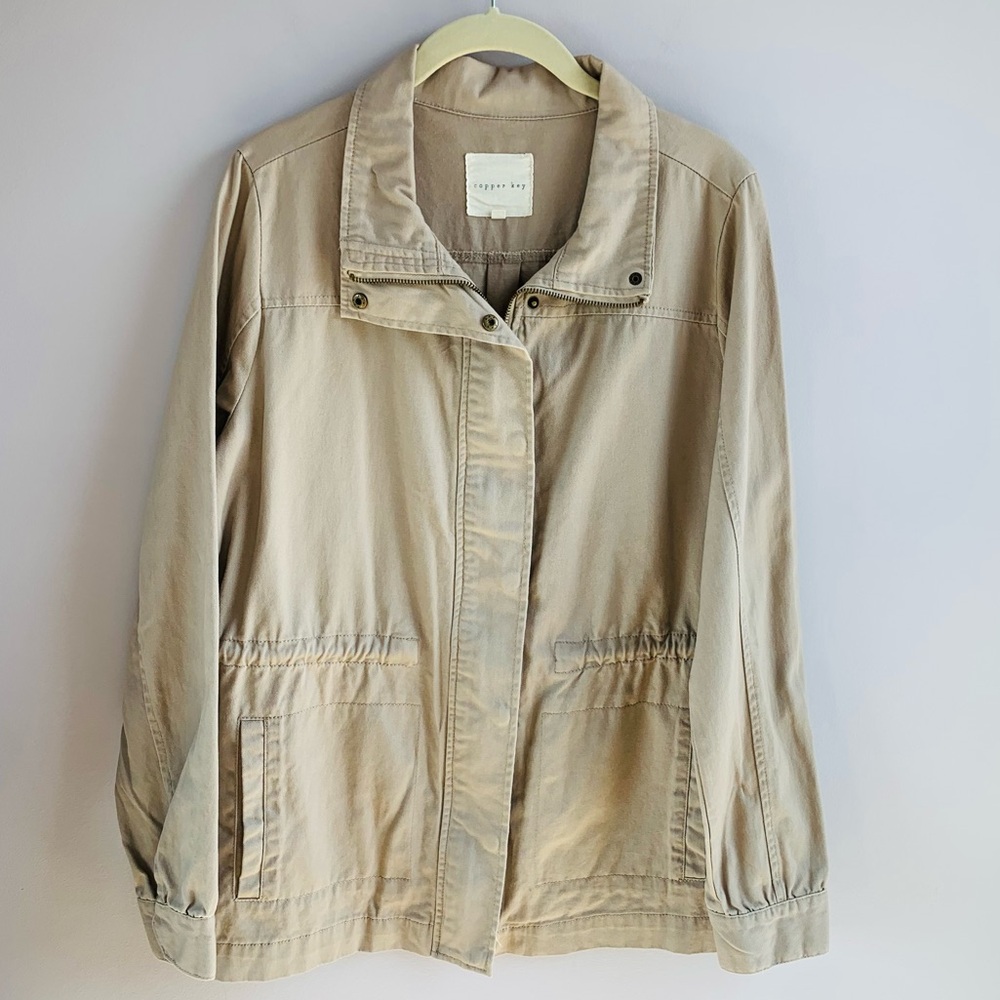 Copper Key Jacket Tan Utility Zip Front Cotton Casual Lightweight EUC Small